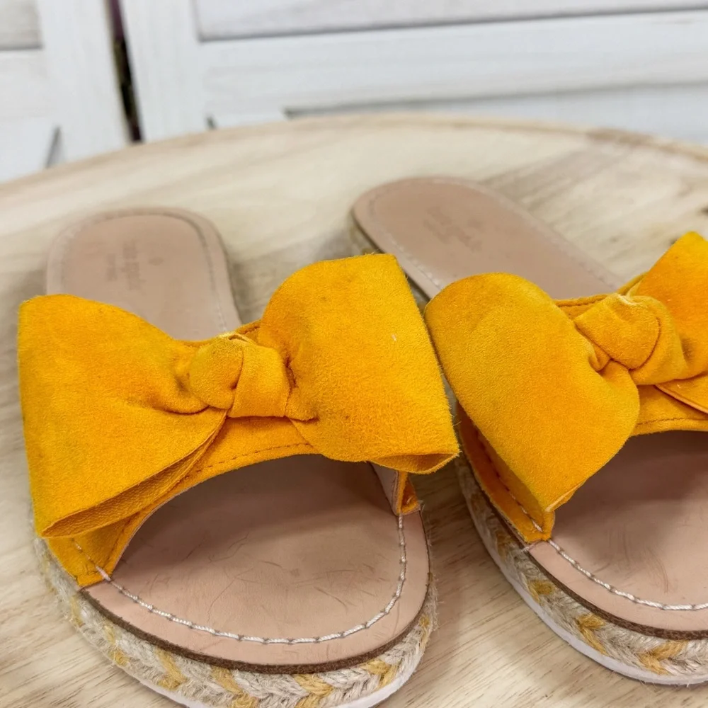 Kate Spade Bow Top‎ Suede Espadrille Slide Sandals Yellow 7.5